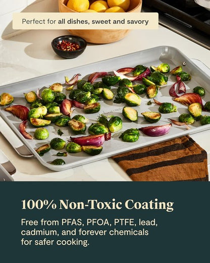 Caraway Non-Stick Ceramic Baking Sheet Duo - Non-Toxic, PTFE & PFOA Free - Ideal for Baking & Roasting - Large (18" x 13") - Cream