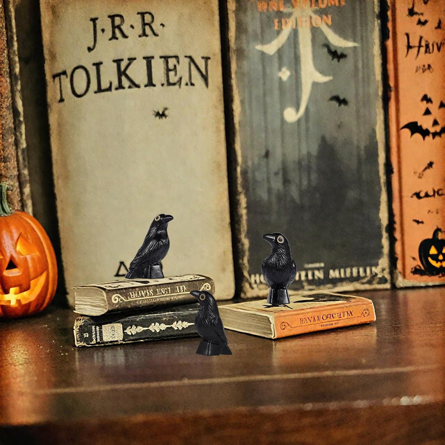 Skiennix Halloween Miniature Crow Figurines - 100 Pcs Tiny 1'' Resin Animal Ornaments for Craft Decor