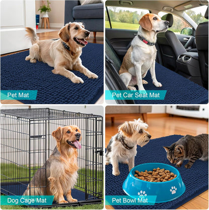 OLANLY Dog Door Mat - Absorbent Non-Slip Chenille Mat for Muddy Paws | 59x24, Dark Blue, Quick Dry