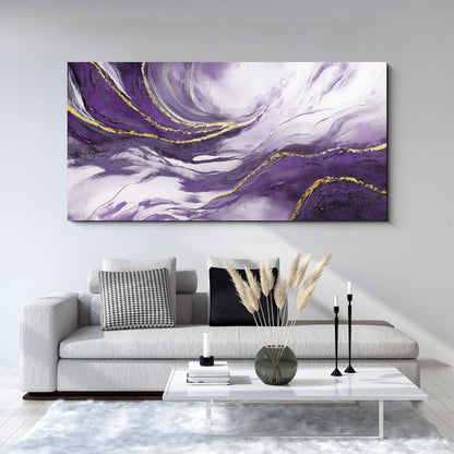 Yiijeah Large Canvas Wall Art - Purple and Gold Abstract Design for Living Room | Modern Framed Decor