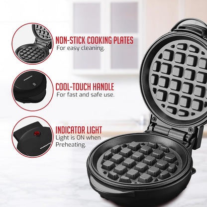 OVENTE Mini Waffle Maker - 4-Inch Non-Stick Chaffle Mold with Quick Heat-Up & Overheat Protection - Black WM215B