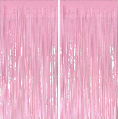 Skiennix Pastel Pink Foil Fringe Streamers - Perfect Backdrop for Birthday & Bridal Showers