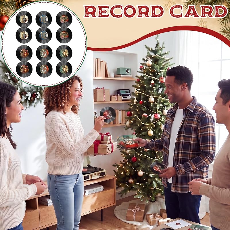 Vinyl Record Christmas Cards Set - 48 Blank Greeting Cards with Envelopes