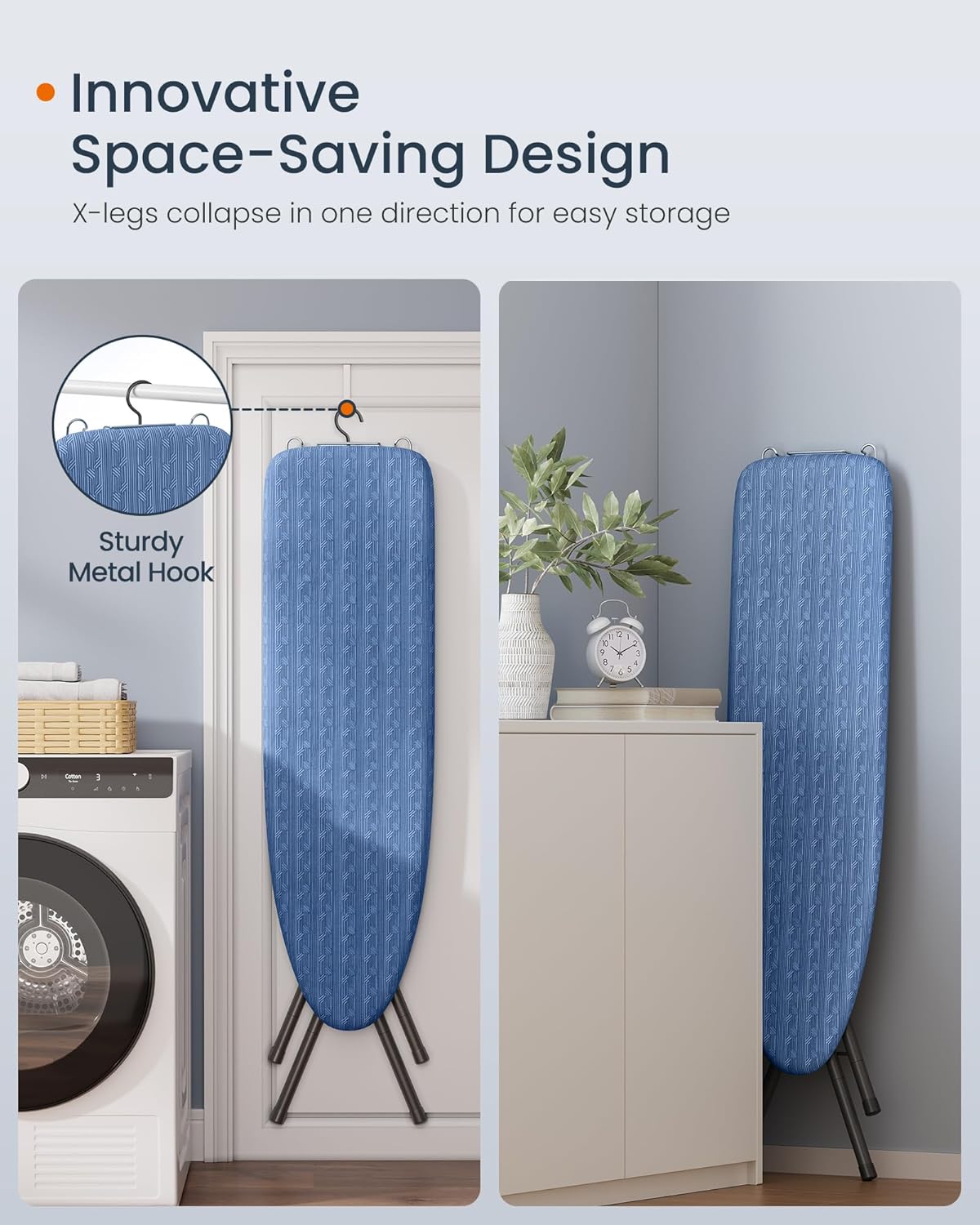 SONGMICS Ironing Board - Height Adjustable Up to 35 Inches | Foldable Design with 4-Layer Cover & Iron Rest - Midnight Blue