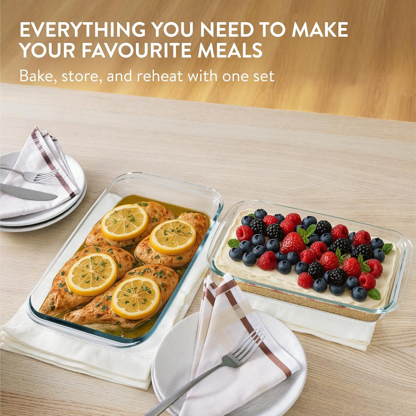 Navaris 4-Piece Glass Baking Dish Set - Versatile Casserole Dishes with Lids | 1.7qt & 2.3qt Sizes