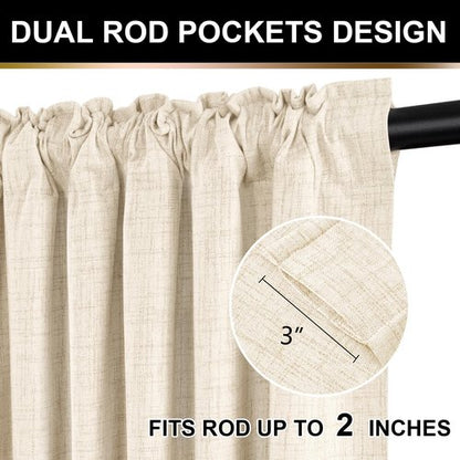 100% Blackout Shield Full Blackout Curtains for Bedroom 84 inch Length 2 Panels Set, Clip Rings/Rod Pocket Faux Linen Black Out Curtains for Living Room, Thermal Insulated, 50Wx84L, Butter Cream
