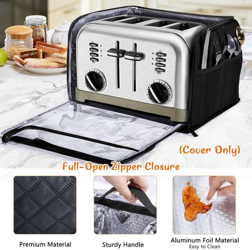 BAGSPRTIE Toaster Cover - Full Open Dust Protection for 4-Slice Toasters | Compatible with Cuisinart, BELLA, Black & Decker