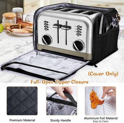 BAGSPRTIE Toaster Cover - Full Open Dust Protection for 4-Slice Toasters | Compatible with Cuisinart, BELLA, Black & Decker