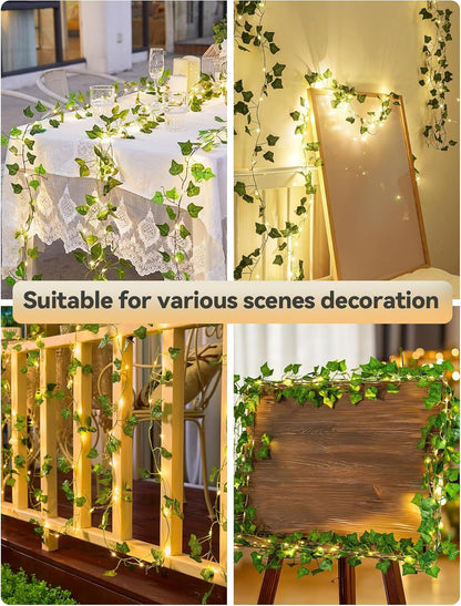 Skiennix Ivy Twinkle Lights - 23ft Battery Operated LED Leaf String Lights | Warm White for Bedroom & Party Decor