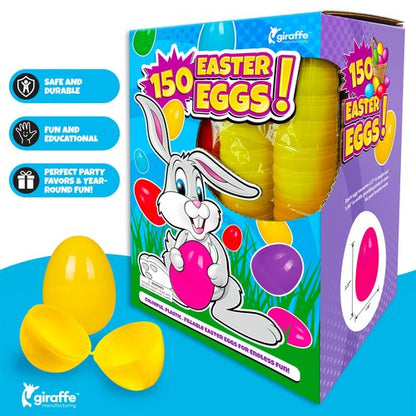 Giraffe 150 Pack Fillable Easter Eggs Bulk – Multi Color Empty Plastic Eggs for Kids - Easter Basket Stuffers for Kids Egg Hunt Prizes Party Favors Classroom Prizes Treasure Box Toys