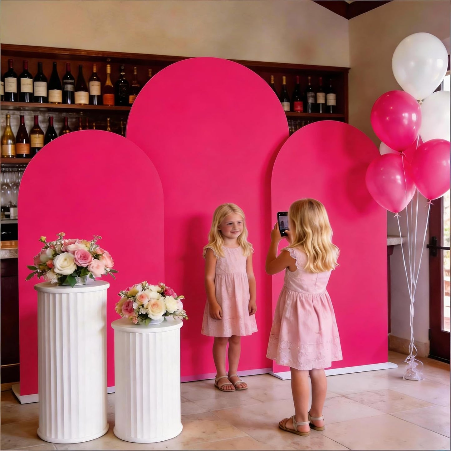 Skiennix 7.2 FT Hot Pink Spandex Arch Backdrop Cover - Perfect for Weddings & Baby Showers