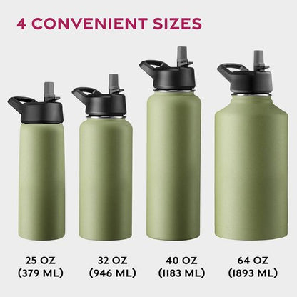 FineDine Stainless Steel Insulated Water Bottle - 32 Oz | Keeps Drinks Hot or Cold - Army Green