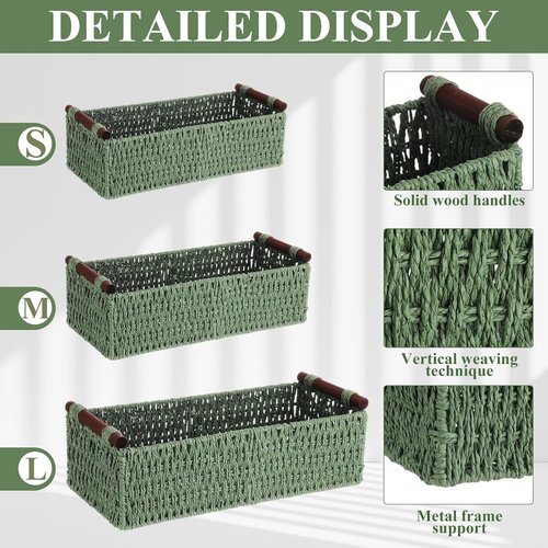 Boao Woven Decorative Storage Baskets - Handmade Boho Paper Rope Baskets for Organizing | 3 Pcs Set