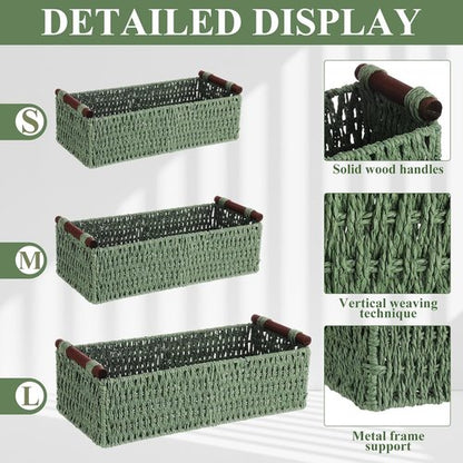 Boao Woven Decorative Storage Baskets - Handmade Boho Paper Rope Baskets for Organizing | 3 Pcs Set