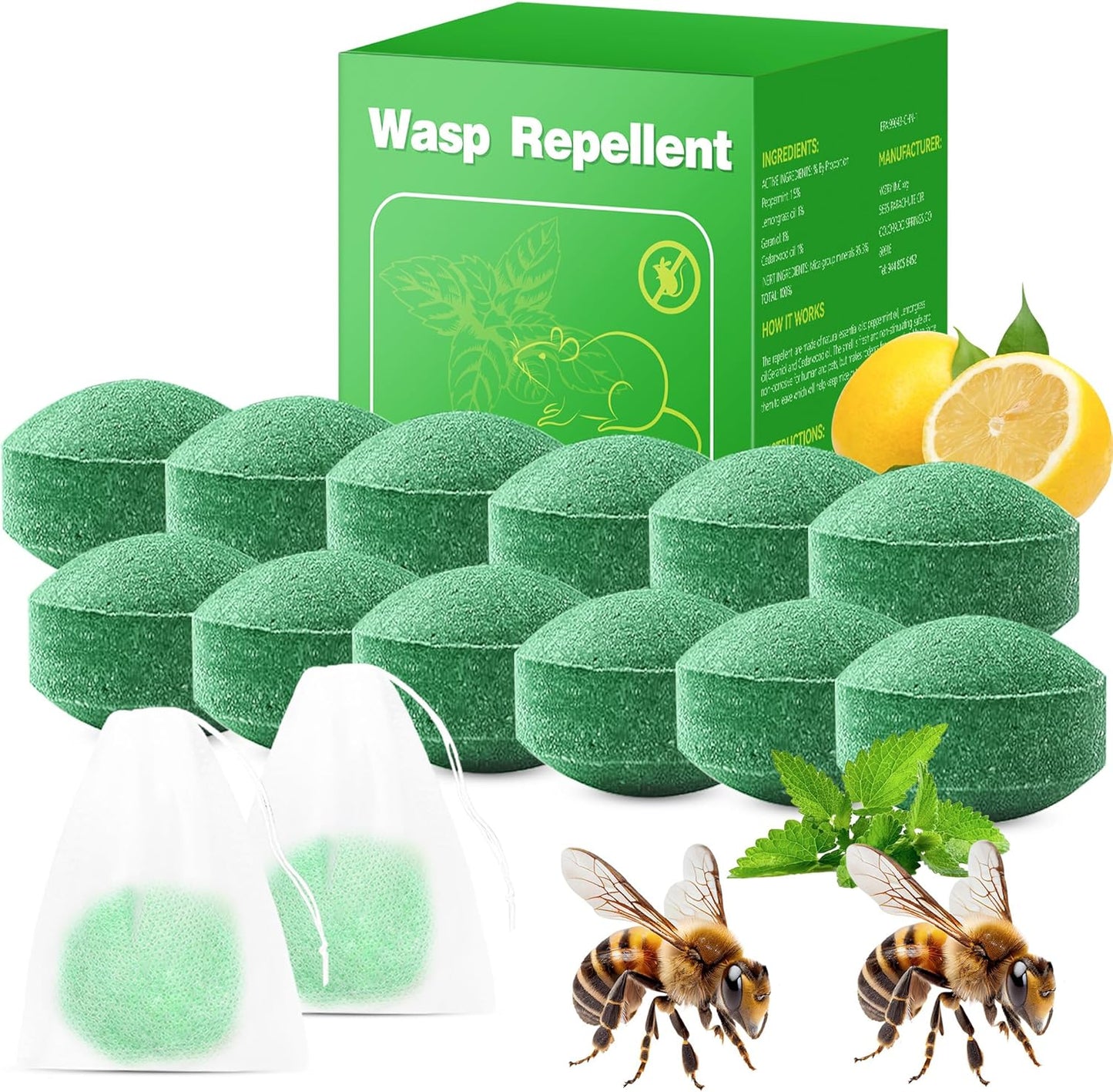 Skiennix Natural Wasp & Bee Repellent - Peppermint Oil Formula | 12 Pack, Safe for Pets & Humans