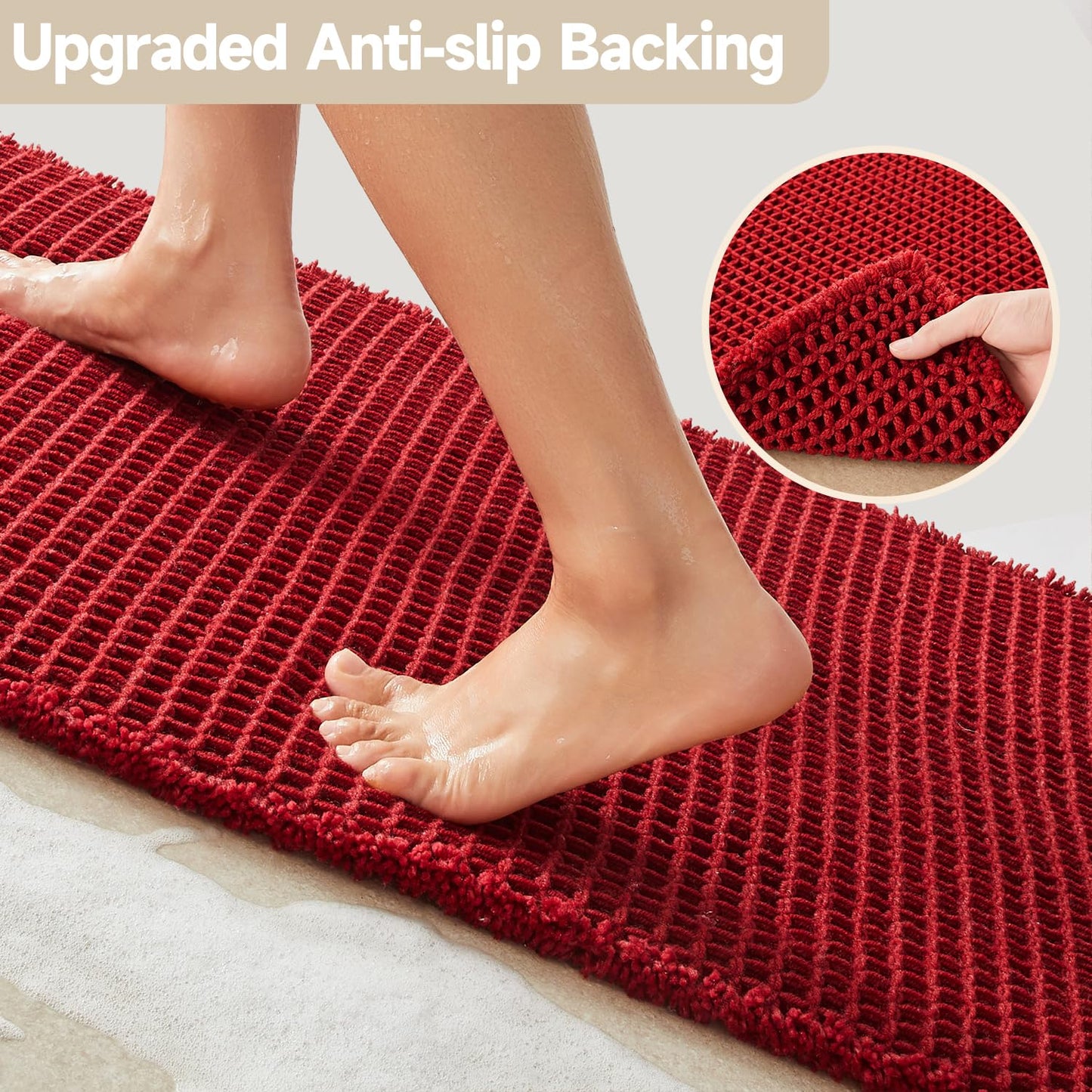 TYUU Waffle Bath Mat, Boho Bathroom Rugs Non Slip Washable Super Absorbent Quick Dry Bath Mat Farmhouse Bathroom Decor, 48"x24" Burgundy