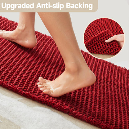TYUU Waffle Bath Mat, Boho Bathroom Rugs Non Slip Washable Super Absorbent Quick Dry Bath Mat Farmhouse Bathroom Decor, 48"x24" Burgundy