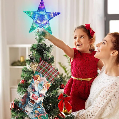 Christmas Star Tree Topper 9.5in 17 Colors with 4 Speed Modes & Remote (3AA Battery Powered) - IP44 Indoor/Outdoor