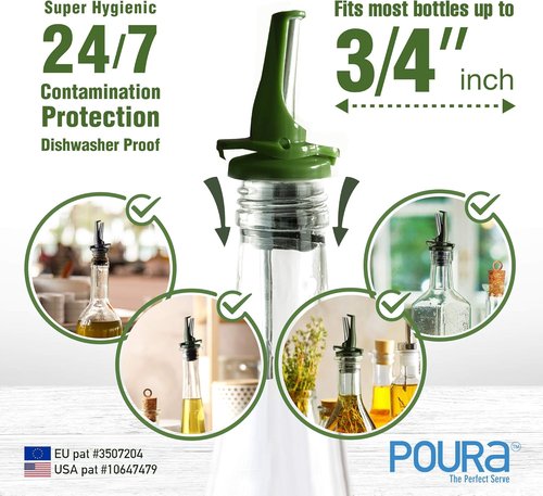 BPA‑Free Olive Oil Bottle Spouts, Leakproof Olive Oil Dispenser Spout with Hygienic One‑Hand Open/Close, Dust Cap & Screen Alternative, 2‑Pack Green