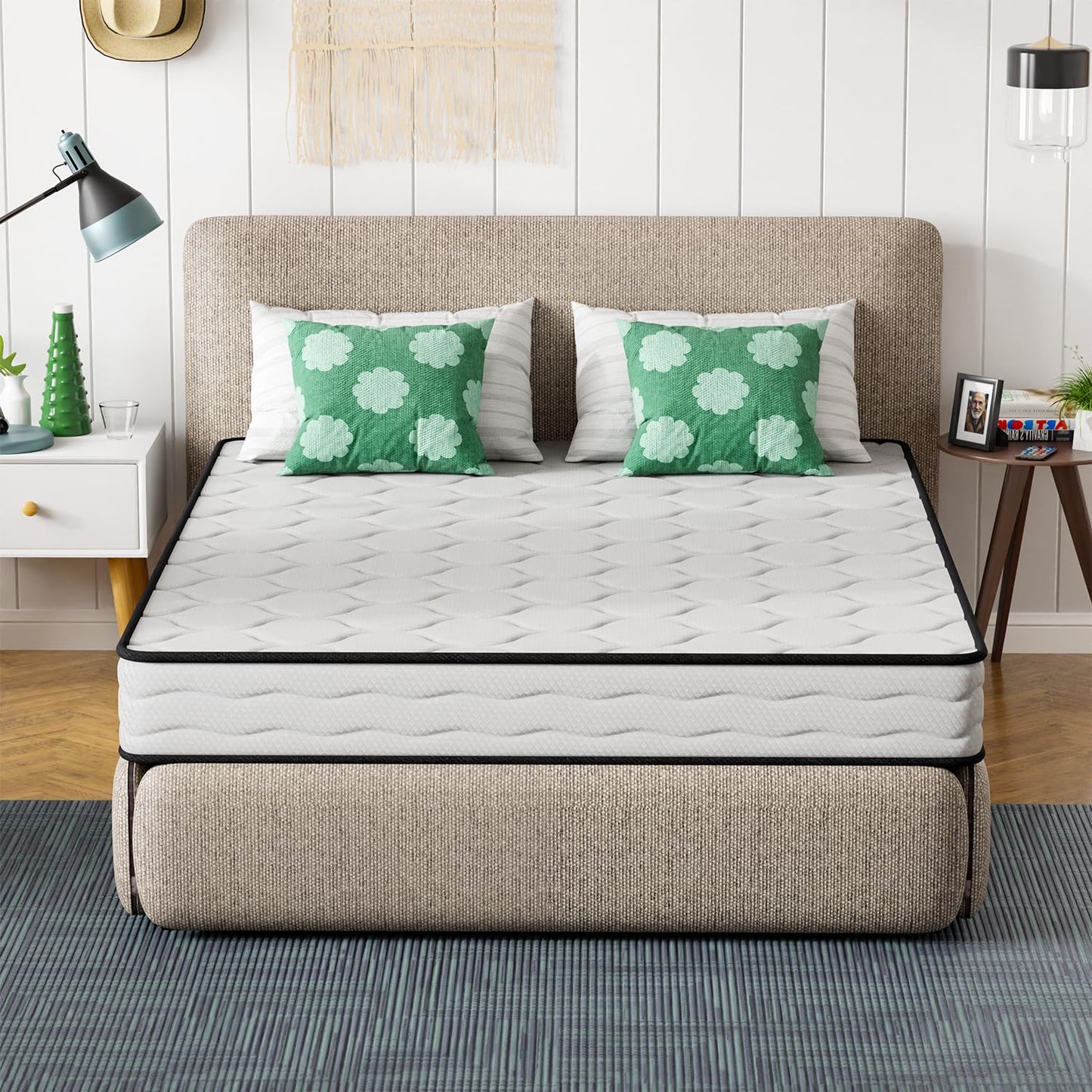 PayLessHere | 8 Inch Queen Mattress | Medium Firm Hybrid Mattress | White | with High-Density Foam and Breathable Cover | Pocket Spring Design, Pressure Relief | Bed in a Box, CertiPUR-US Certified