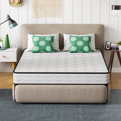 PayLessHere | 8 Inch Queen Mattress | Medium Firm Hybrid Mattress | White | with High-Density Foam and Breathable Cover | Pocket Spring Design, Pressure Relief | Bed in a Box, CertiPUR-US Certified