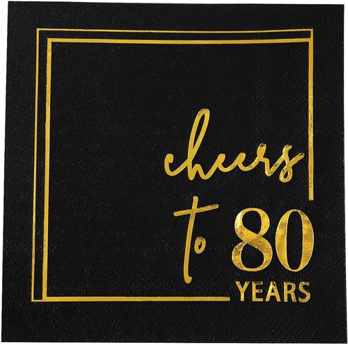 Cheers to Years Cocktail Napkins - 50 Pack 3-Ply Disposable Birthday & Anniversary Napkins | Black & Gold 5x5 Inches