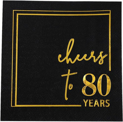 Cheers to Years Cocktail Napkins - 50 Pack 3-Ply Disposable Birthday & Anniversary Napkins | Black & Gold 5x5 Inches