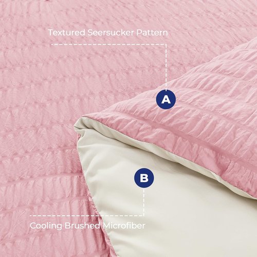 HYMOKEGE Queen Comforter Set - Luxurious 7-Piece Seersucker Bedding in Pink/Ivory for All Seasons