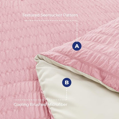 HYMOKEGE Pink/Ivory Twin XL Comforter Set Seersucker 5 Pieces, All Season Luxury Bed in a Bag for Bedroom, Bedding Set with Comforter, Sheets, Pillowcase & Sham