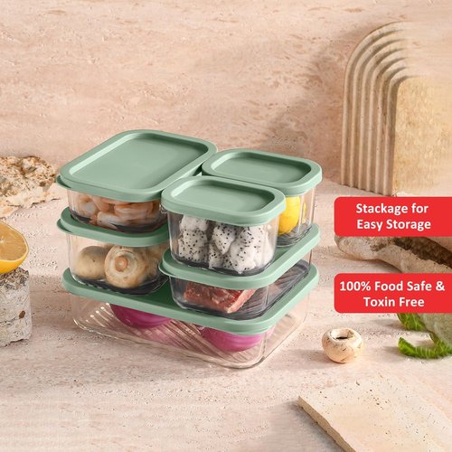 EATEX Glass Meal Prep Containers - 6 Pack BPA-Free, Stackable with Lids | Microwave & Oven Safe - Sage