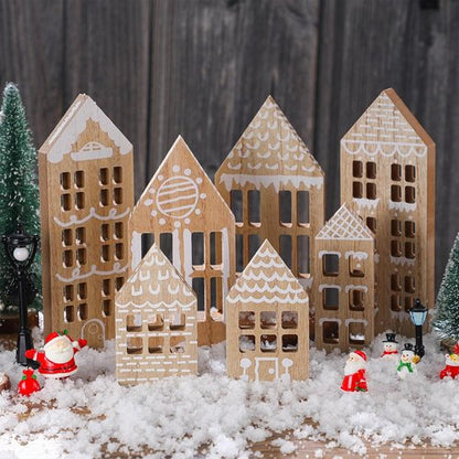 Briwooody 7-Piece Christmas Village Set - Wooden Gingerbread House Decor for Home & Office