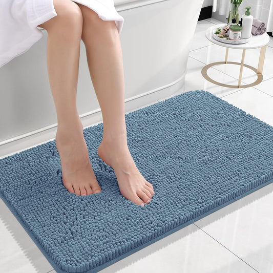 OLANLY Bath Rugs - Extra Soft Chenille, Quick-Dry & Absorbent | 24x16 Airy Blue Machine Washable Mats