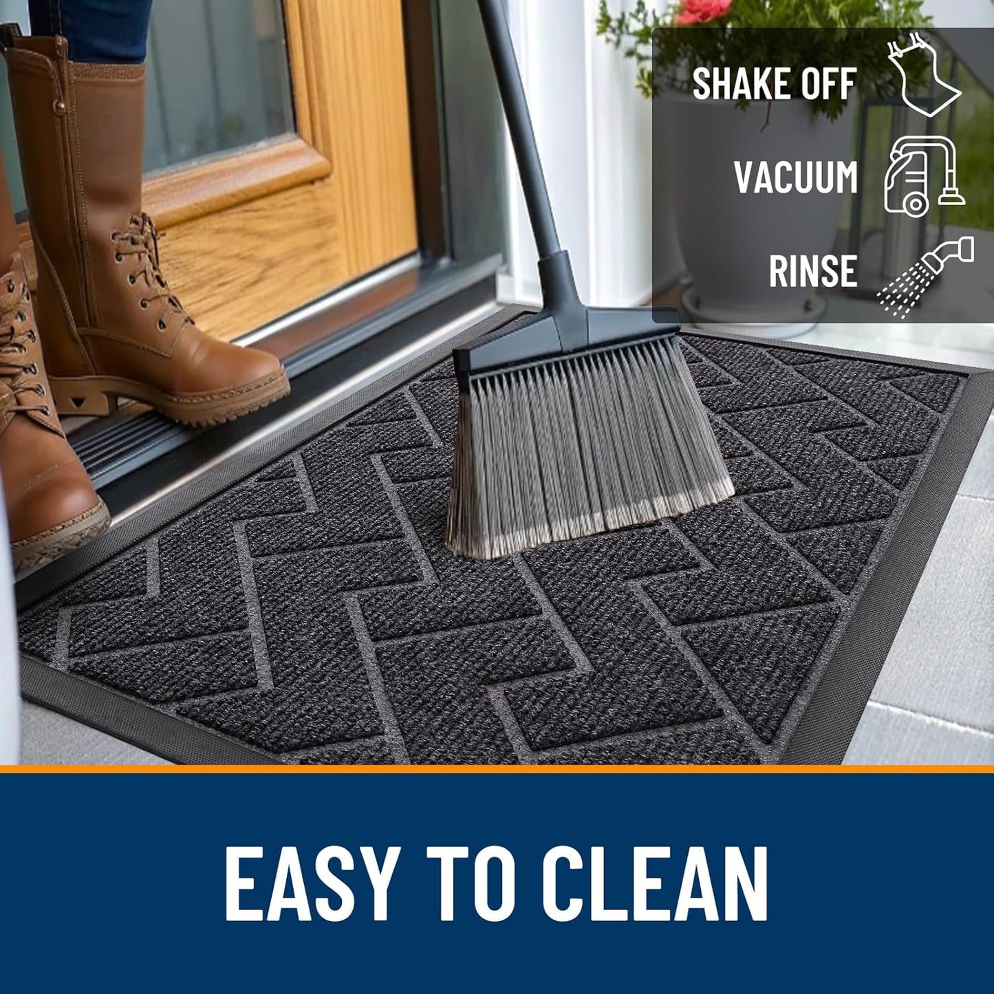 OLANLY Waterproof Front Door Mat - All-Season Indoor/Outdoor Doormat, Sturdy Natural Rubber, Herringbone Brick (Grey, 71x23)