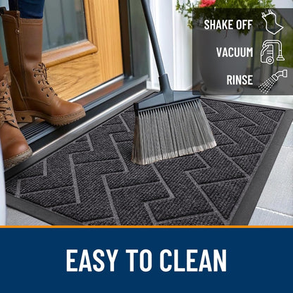 OLANLY Waterproof Front Door Mat - All-Season Indoor/Outdoor Doormat | Sturdy Natural Rubber, Grey (59x35)