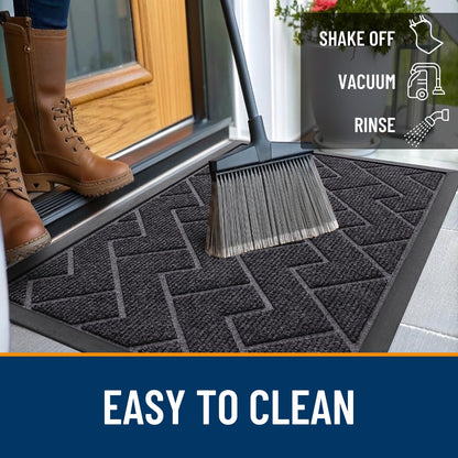 OLANLY Front Door Mat Indoor Outdoor Entrance, Waterproof All-Season, All-Weather Doormat, Sturdy Natural Rubber, Low Profile, Easy Clean Patio Porch Entryway Mat, Herringbone Brick (Grey, 36x24)