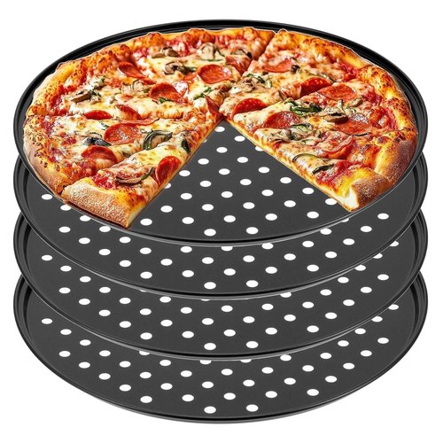 4 Pack 12 Inch Round Pizza Pan with Holes, Pizza Tray for Oven Carbon Steel Non-Stick Platter Bakeware, Baking Pans, for Home Restaurant Kitchen Baking(Black)