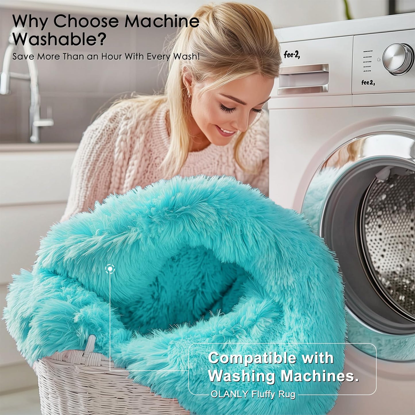 OLANLY 2x3 Machine Washable Small Bedside Rug, Soft Fluffy Shaggy Entryway Throw Rugs for Bedroom, Living Room, Indoor Floor Carpet for Kids Girls Boys, Nursery Rooms, Home Decor Aesthetic, Teal Blue