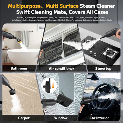 Pressurized Steam Cleaner by [Brand Name] - 54oz Portable Steamer with 15-Piece Kit & 15s Fast Heat-Up | Classic Black