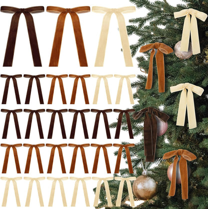 Skiennix Velvet Bows - 24 Pcs Christmas Tree Ornaments | Khaki 5x7 Inch Wedding Decor