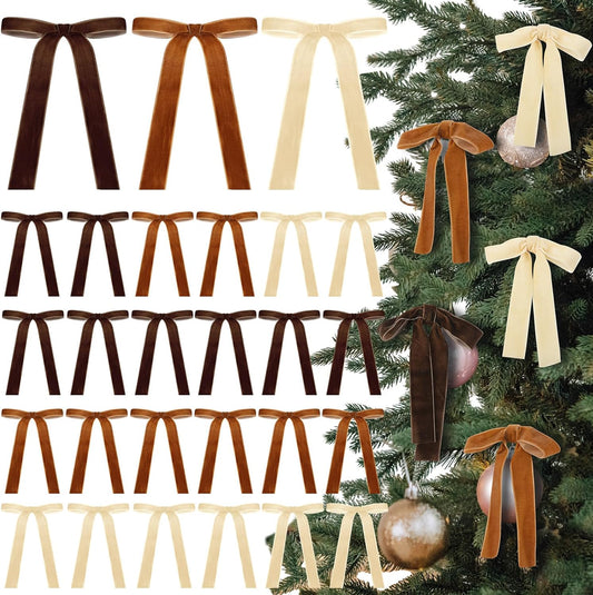 Skiennix Velvet Bows - 24 Pcs Christmas Tree Ornaments | Khaki 5x7 Inch Wedding Decor