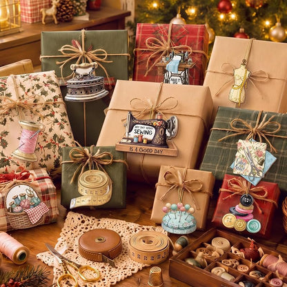Sewing Theme Christmas Ornaments – 36 Pcs, 12 Styles, Wooden Decor (Variation: Sewing)