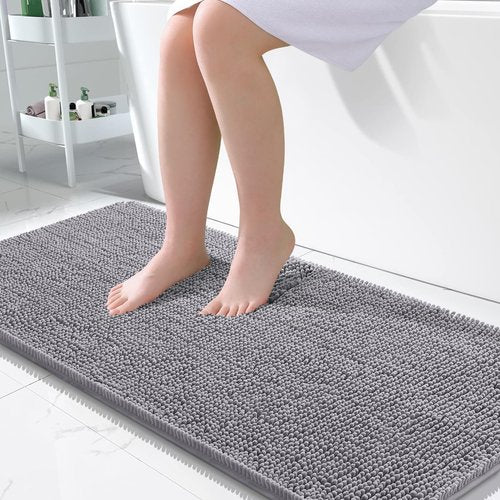 OLANLY Bathroom Rugs 50x30, Extra Soft Absorbent Chenille Bath Rugs, Rubber Backing Quick Dry, Machine Washable Bath Mats for Bathroom Floor, Tub and Shower, Home Decor Accessories, Grey