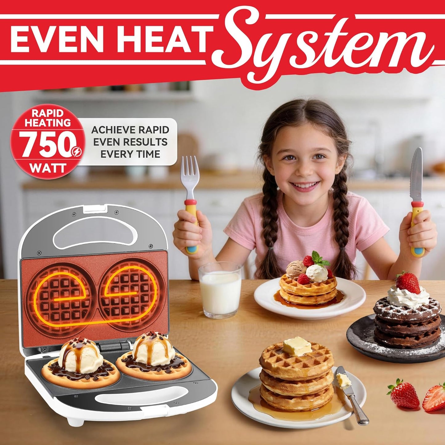 Skiennix Double Mini Waffle Maker - Versatile Chaffle Maker for Keto Waffles & Hash Browns | 4 Inch