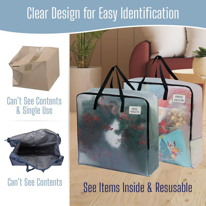VENO Clear Moving Bags - Heavy Duty Packing Totes for 30" Wreaths, Clothes & Bedding | 4 Pack