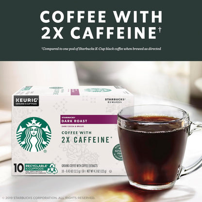 Starbucks Dark Roast K-Cup Coffee Pods - 2X Caffeine for Keurig Brewers | 60 Pods in 6 Boxes