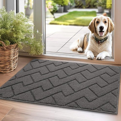 Hicorfe Indoor Doormat - Absorbent Non-Slip Welcome Mat | 20"x31.5" Grey Low-Profile Design