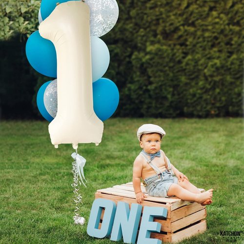 KatchOn Cream Number 1 Balloons - Giant 40 Inch for 1st Birthday Celebrations | Perfect First Decoration