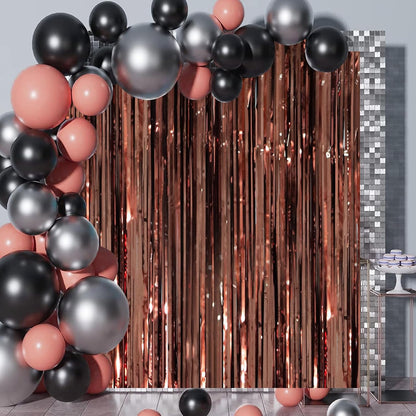 Voircoloria Brown Foil Fringe Backdrop Curtains - 3 Pack Tinsel Streamers for Parties | 3.3 x 8.2 ft