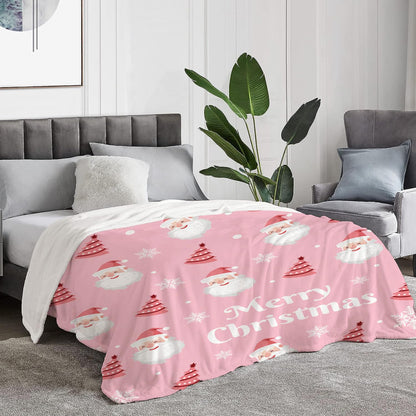 Neatee Living Christmas Throw Blanket Queen Size Pink Cute Santa Claus Blanket Xmas Winter Holiday Blanket Bed Couch Large Big Soft Lightweight Fuzzy Plush Fleece Blankets and Throws 90x90