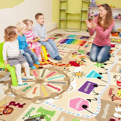 B BENRON Large Playroom Rug Daycare Kids Rug 6x9,Educational and Fun Nursery Rug with ABC Alphabet Animals Classroom Rug Washable Kids Play Mat Baby Toddler Children Girls Rugs for Bedroom,Beige